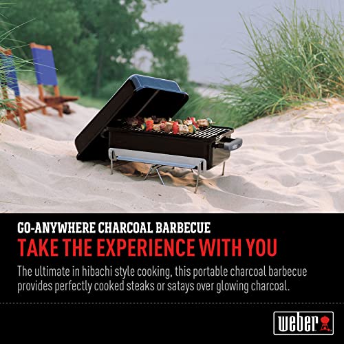 Weber Go-Anywhere Charcoal Black BBQ -Portable BBQ Grill for Outdoor Cooking, Camping, Backyard, Deck, Beach - Compact, Versatile, Portable Barbeque