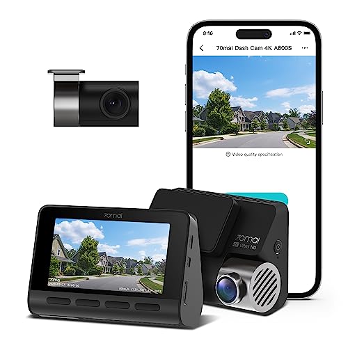 70mai True 4K Dash Cam A800S with Sony IMX415, Front and Rear, Built in GPS, Super Night Vision, 3'' IPS LCD, Parking Mode, ADAS, Loop Recording, iOS/Android App Control