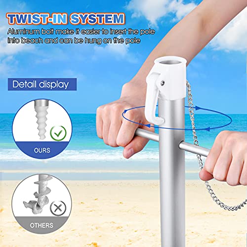 Portable Beach Umbrella for Sand: 7FT Arc Length 6.5FT Diameter Outdoor Umbrella with Anchor Heavy Duty and Adjustable Tilt Pole - UV 50+ Windproof Beach Umbrella with Carry Bag for Beach, Patio, Garden