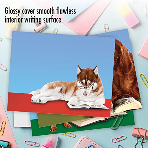 10 All Occasion Dog Note Cards with Envelopes 4 x 5.12 inch - Assorted Blank Greeting Cards 'Reading Eye Dogs' - Cute Puppy in Glasses Notecards for School Kids, Teachers, Book Lovers M3967sl