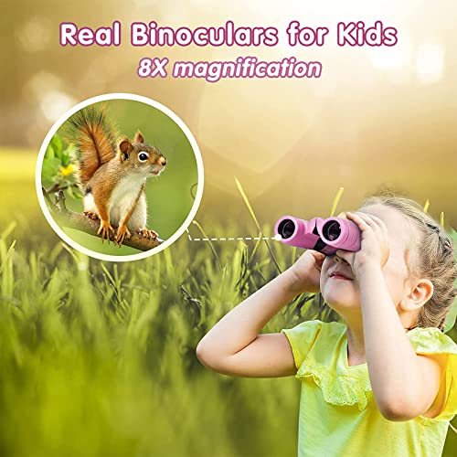 Kids Binoculars,Shockproof 8 x 21 High Resolution Compact Kids Binoculars Real for 3-12 Boys and Girls,Perfect for Bird Watching, Hiking,Camping,Travel, Christmas Birthday Gift