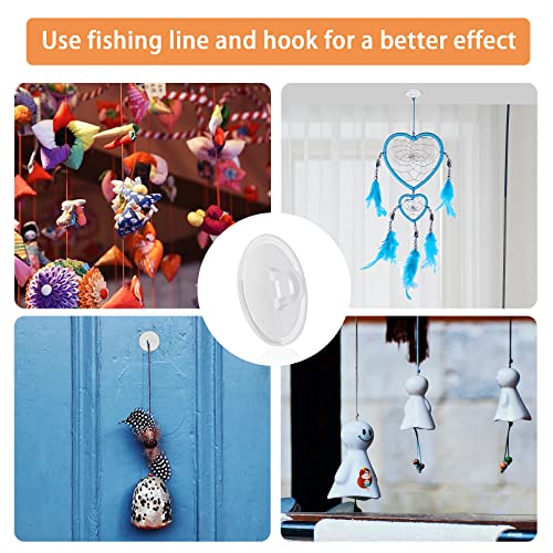 Prasacco Pack of 100 Ceiling Hooks, Self-Adhesive, Transparent Plastic Wall Hooks, Disc Hooks, No Drilling Required, for Bedroom, Bathroom, Kitchen, Living Room, Ceiling, Wall, Door Decoration (Diameter 22.4 mm)