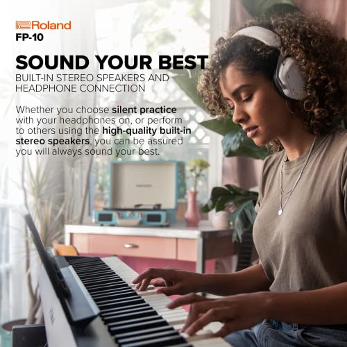 Roland FP-10 – Compact 88-Note Digital Piano with SuperNATURAL Piano Tones and Authentic Acoustic Feel Keyboard | Simple to Use | Ideal for Home Use, Students and Learning Correct Techniques
