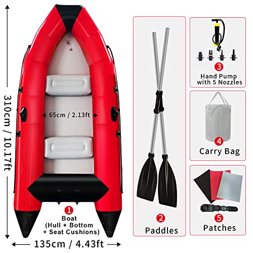 AZXRHWYGS 10 ft Dinghy Boats, 4 Persons Inflatable Boat Fishing Kayak Raft Sport Boat for Adults with Paddles Air Pump Carry Bag