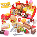 REMOKING Children Pretend Role Play Toys, Educational Food Toys for Toddler Girl Boy, Kids Preschool Learning Toys, Kitchen Toy, Hamburger, Hotdog, Cutting Fruit, Ice Cream Food Set