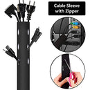Oksdown 126 Pack Black Cable Management Organizer Kit Include 4 Cable Sleeve with Zipper +10 Self Adhesive Cable Clips Holder +10 and 2 Pcs 5m Long Reusable Straps +100 Nylon Cable Ties Cord Wire Tidy