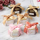 100PCS Hexagon Candy Boxes with Ribbon Baby Shower Boxes Wedding Party Favors Gift Chocolate Packing Box Paper Bags for Gifts (Silver)