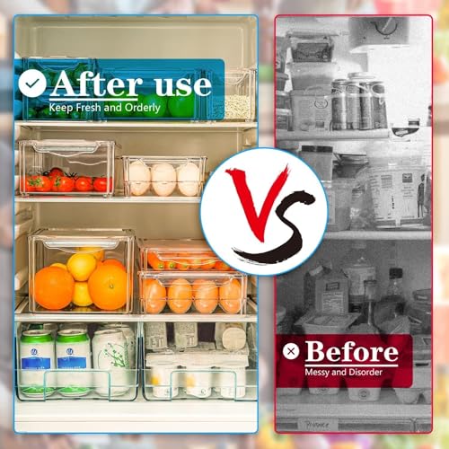 Fridge Clear Organizer Bins Stackable - 10 Pack Refrigerator Organizer Bins with Lids, BPA-Free Produce Fruit Storage Containers for Storage Clear for Food, Drinks, Vegetable Storage