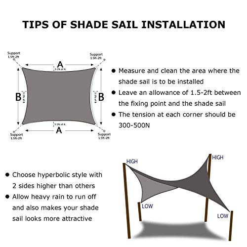 Shade&Beyond Sun Shade Sail Rectangle Canopy 20' x 16' Sail Shade Sun Shades for Patios Light Grey