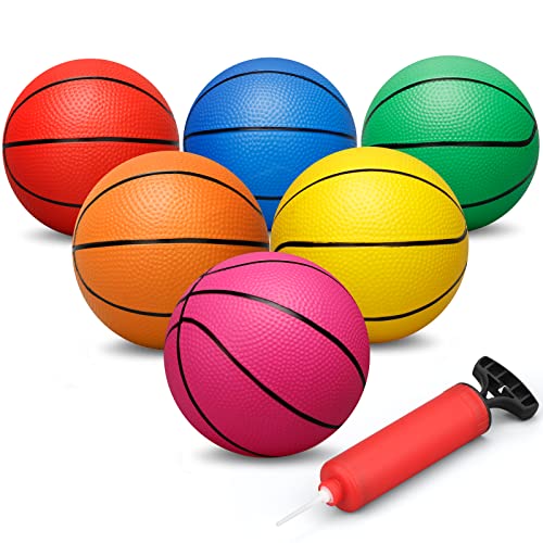 16cm Rubber Basketball, Colorful Kids Mini Replacement Basketball for Basketball Hoop, Children's Rubber Basketball Toys, Indoor Outdoor Fun Sports for Kids and Adults(6 Pack)