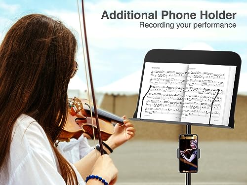 elitehood 72inch Heavy Duty Music Stand with Phone Holder, Foldable Music Stand for Sheet Music with Carrying Bag, Ultra-Stable Music Stand Suitable for Instrumental Performance & Band & Travel