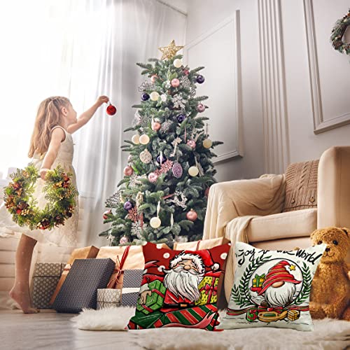 LAXEUYO Cushion Covers Christmas Element Styles Set of 4 Cushion Covers Christmas Motif Linen Look Christmas Cushion Covers for Christmas Decoration Christmas Bed Linen Sofa Decorations, 45 x 45 cm