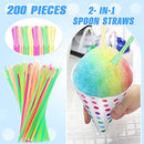 Disposable Snow Cone Cups and Spoon Straws Set Colored Polka Dot Leakproof Cone Paper Cups and Multicolor Fun Straws For Slush Shaved Ice Cream Sorbet Water (200 Set, 6 oz)