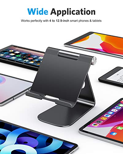 OMOTON Adjustable Tablet Stand Compatible with iPad, Tablets (Up to 12.9 inch) and All Cell Phones (Black)