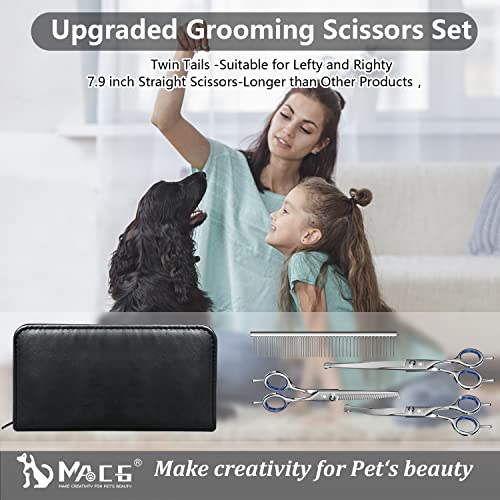 Professional Dog Grooming Scissors Set with Safety Ronud Tip, MAOCG Twin-Tail Thinning, Curved, Straight Shears and Comb for Dogs & Cats, Sharp and Durable, Suitable for Lefty and Righty