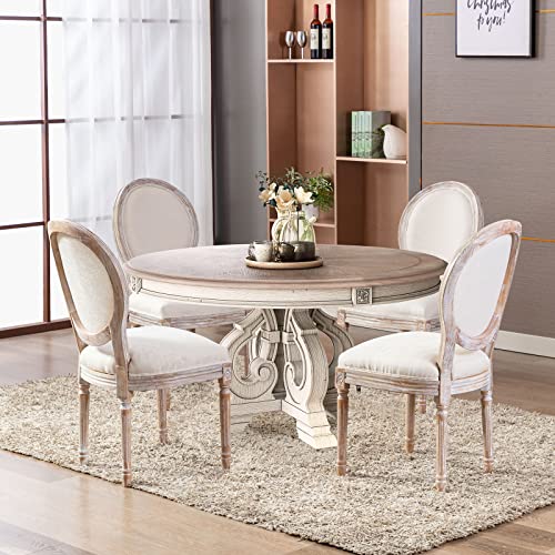 COLAMY French Country Dining Chairs Set of 2, Upholstered Farmhouse Dining Room Chairs with Round Back, Solid Wood Legs, Accent Side Chairs for Kitchen/Living Room/Bedroom- Beige