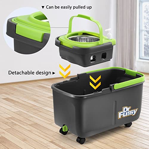 Dr Fussy Upgraded 360 Degree Spin Mop Bucket System w/4 Mop Heads