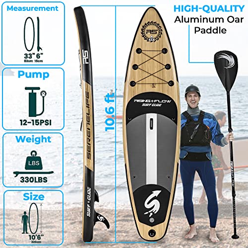 SereneLife Inflatable Stand Up Paddle Board (6 Inches Thick) with Premium SUP Accessories & Carry Bag | Wide Stance, Bottom Fin for Paddling, Surf Control, Non-Slip Deck | Youth & Adult Standing Boat