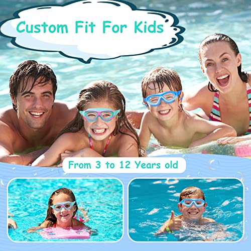 Vvinca Kids Swim Goggles, Wide View Anti-Fog Quick Adjustable Strap Swim Mask with Ear Clip Nose Clip for Children Swimming Lesson, Leak Free Water Pool Glasses for Kids Girls Boys Age 3-12