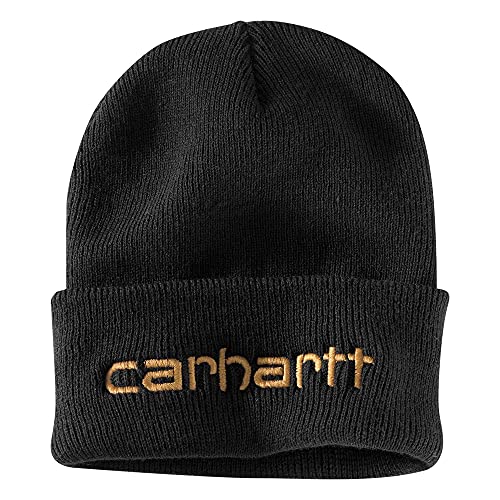 Carhartt Mens Knit Insulated Logo Graphic Cuffed Beanie, Black, One Size