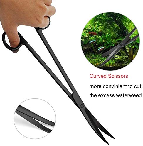 Aquarium Aquascape Tools Kits, 4 in 1 Anti-Rust Aquatic Plant Aquascaping Tool Stainless Steel Black Tweezers Scissors Spatula for Aquarium Tank Clean Aquascape Tools Sets (Black)