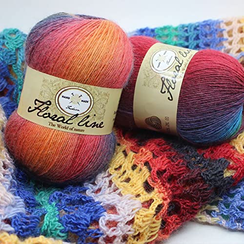 Ztexkee Rainbow Crochet Yarn Skeins Soft Wool for Knitting and Crafts, Multicolored Gradient Sweater Scarf Crafting Woven Warm Home Tools, Z7316