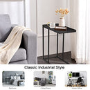 Giantex Industrial Narrow End Side Table, Metal C Shaped Frame and Rectangle MDF Tabletop, Black Wood Couch Side Table Coffee Table, Modern Furniture for Living Room Bedroom