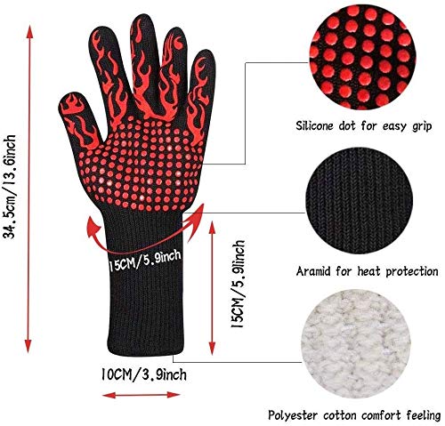XUBAI BBQ Hot Resistant Gloves Kitchen Mitters Oven Pot Holder Silicone Non-Slip Glove with Fingers for Cooking Barbecue,Outdoor Camping 2 Pcs(Red)