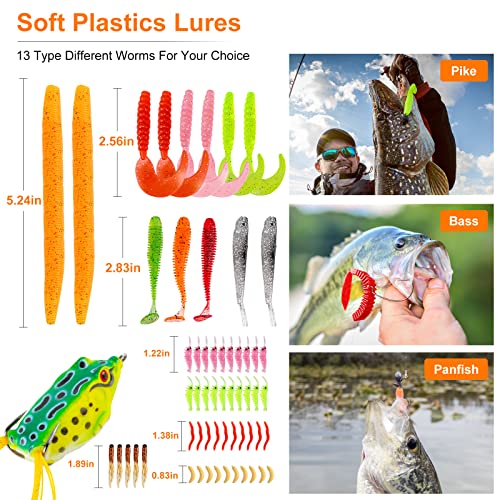 327PCS Fishing Lure Tackle Bait Kit Including Animated Lure,Crankbaits,Spinnerbaits,Soft Plastic Worms, Jigs,Topwater Lures,Hooks,Saltwater & Freshwater Fishing Gear Kit for Bass,Trout, Salmon