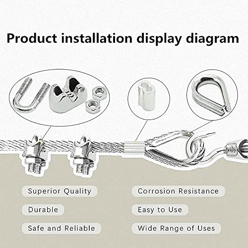 1/16 Wire Rope Kit 304 Stainless Steel Wire Cable, 7x7 Strand Core 165ft Vinyl Coated Aircraft Cable with Turnbuckle Wire Tensioner,Crimping Loop Sleeve for String Light Hanging,Garden Wire