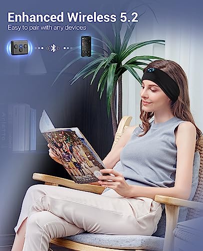 Navly Sleep Headphones, 10Hrs Sports Headband with Soft Cozy Earbuds Comfortable, Headphones Ultra-Thin HD Stereo Speakers Perfect for Sleep,Workout,Running,Yoga,Travel,Insomnia, Dark Black, A Size