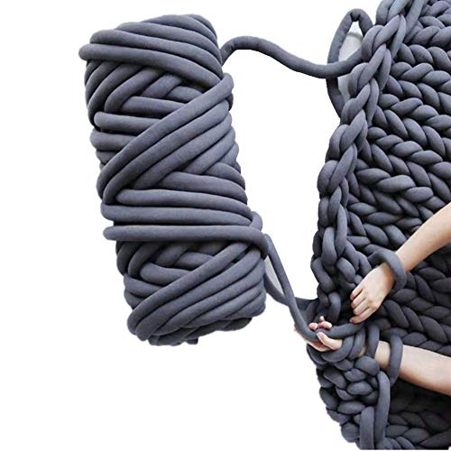 Chunky Yarn Chunky Merino Wool Yarn Super Soft Washable Super Bulky Giant Wool Yarn for Extreme Arm Knitting DIY Throw Sofa Bed Blanket Pillow Pet Bed and Bed Fence, Dark Grey, 1kg (2.2lbs)