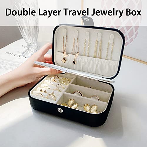 Jewelry Box Organizer, FOME Double Layer PU Leather Small Jewelry Travel Case PU Leather Jewelry Storage Case for Rings Earrings Necklace Bracelets Jewelry for Girls Women (Black)