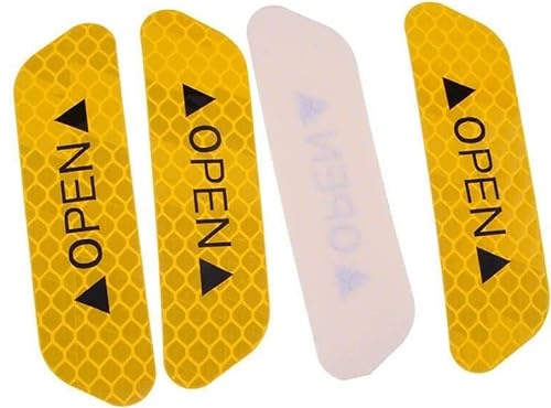 4PCS/Set Car Door Stickers Universal Safety Warning Mark Open High Reflective Tape - Bike Helmet Sticker - Car Motorcycle Accessories Exterior - Night Visibility Safety Sign Tape (Yellow)