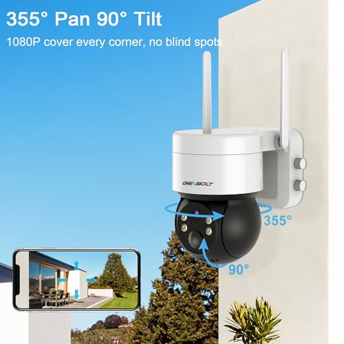 GENBOLT Solar Security Camera Outdoor Wireless, Battery Operated PTZ WiFi Camera 4W 7800mAh Rechargeable Floodlight Home Surveillance CCTV IP Camera, PIR Detection Alarm