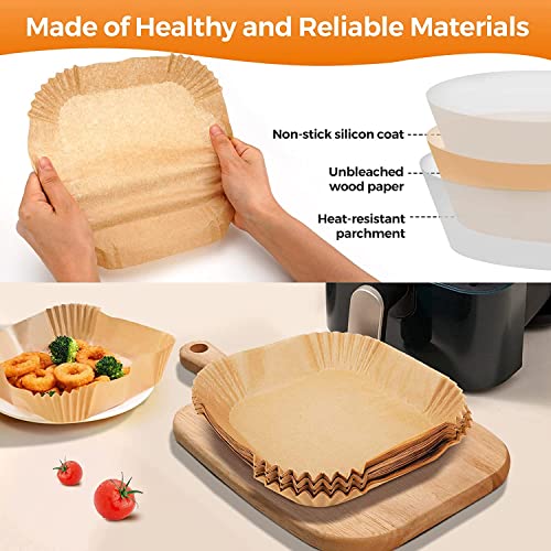 Air Fryer Disposable Paper Liners Square, 7.9 Inch Air Fryer Parchment Paper Liner 100 PCS, Non-Stick Air Fryer Paper Pads Oil Resistant, Waterproof, Food Grade Baking Paper for Roasting Microwave