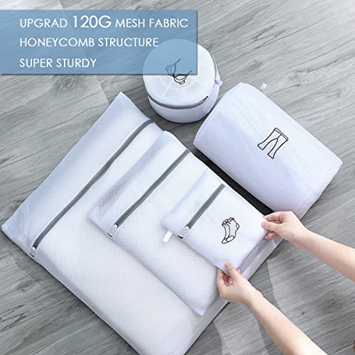 Delicate Laundry bags, 6 Pcs Durable Honeycomb Mesh Laundry bags with Embroidery Pattern for Delicates, Multi-size Thickened Bags with Self-Adhesive Hook for Laundry, Blouse, Bra, Underwear, Hosiery, Stocking, Pantyhose, Lingerie, Pants, Travel Storage Or