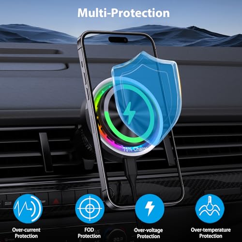 ZenGoose for MagSafe Car Mount Charger, 15 W Mobile Phone Holder Car with Charging Function for iPhone 15 Pro Max/14/13/12 Series, Charger with Cooling Fan