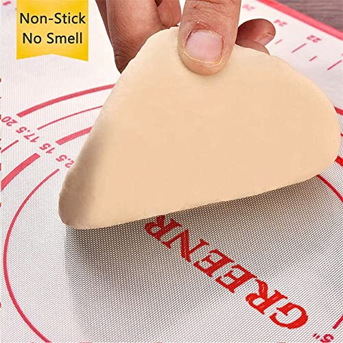 Non-stick Silicone Baking Metered Mat Pastry Clay Fondant Baking Shet Extra Thick Non-Stick Fondant Mat, Counter Mat, Oven Liner, Pie Crust Mat, Reusable Rolling Pastry Mat Dough Mat for Kitchen 60x40 (Red Mat)