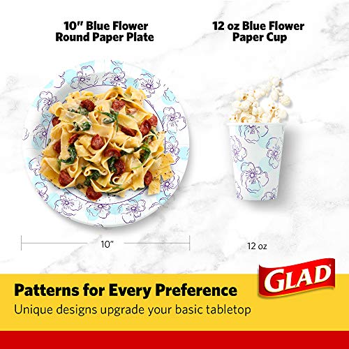 Glad Round Disposable Paper Plates for All Occasions | New & Improved Quality | Soak Proof, Cut Proof, Microwaveable Heavy Duty Disposable Plates | 10" Diameter, 50 Count Bulk Paper Plates