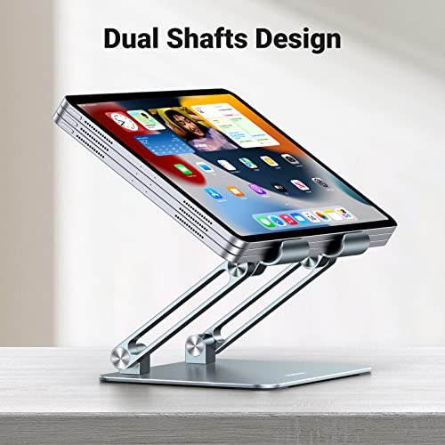 UGREEN Tablet Stand Holder for Desk Dual Rod Support Aluminum Desktop Tablet Holder Adjustable Foldable Dock Multi-Angle Riser Compatible with ipad pro 12.9, 9.7, 10.5, ipad air Mini 4 3 Grayish-Blue