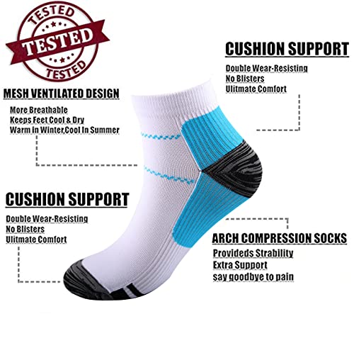 Compression Socks Plantar Fasciitis Sock for Women and Men, 6 Pairs Arch Support Low Cut Running Gym Sport Hiking Cycling Travel Nurses Compression Foot Socks (L-XL, Assorted4)