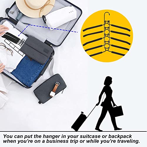 DAWNTREES 4 Pack 5 in 1 Space Saving Hangers,Multilayer Metal Clothes Hanger Space Saver Coat Hangers.Anti-Slip Foam Padded Shirt Suit Hanger