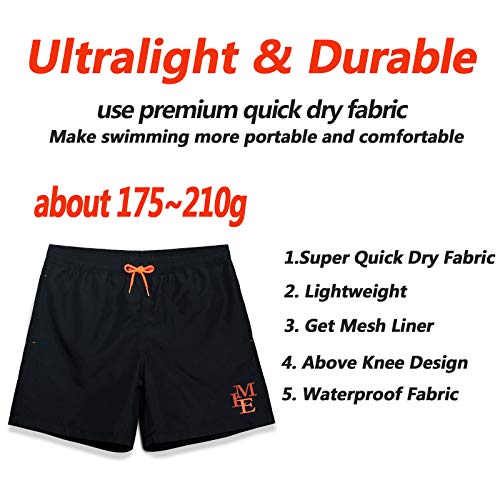 MEILONGER Men's Swim Trunks Swimwear, Quick Dry Beach Swimming Board Shorts Bathing Suits with Mesh Lining and Pockets(Black,L)