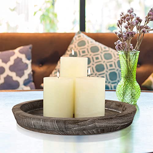 Rustic Wood Tray Candle Holder Set of 2, Large Round Wooden Catch-All Holders, Natural Farmhouse Coffee Decorative, Table Accessories for Home, Kitchen, Dining Room
