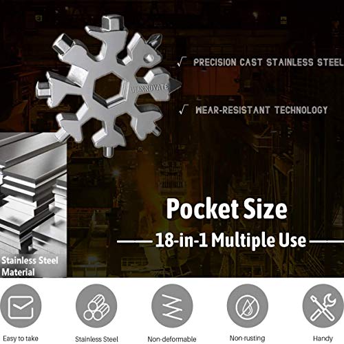 Portable 18-in-1 Snowflake Multitool EDC Keychain Screwdriver Tool Carbon Steel Gifts for Men, Portable Snowflake tool with Phillips, Slotted and Hex Wrench, Included Retractable Keychain, Gift Box