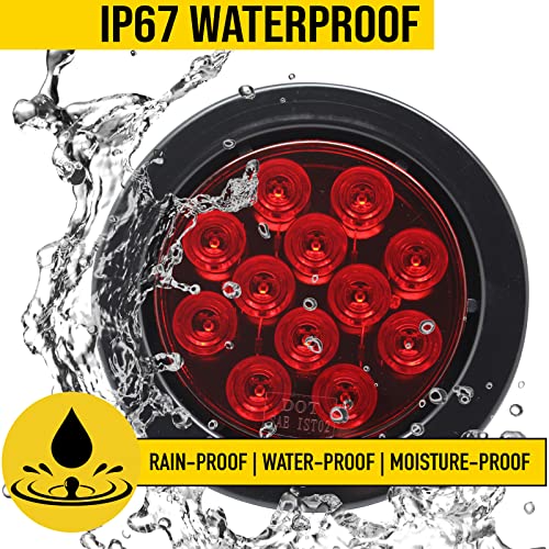 MAXXHAUL 50586 Pair of LED 4" Round Stop Turn Tail Indicator Lights with Black Rubber Grommet for 12V DC RV's, Trailers, Caravans, Boats, and Trucks