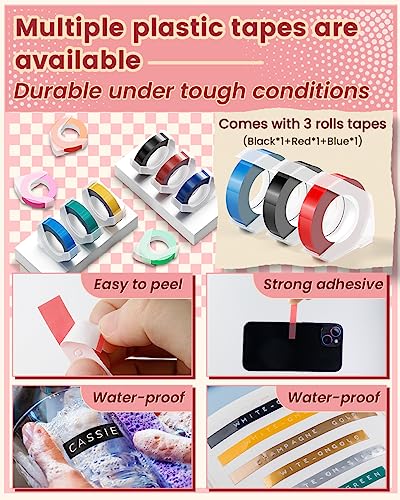 Embossing Label Maker - Memoking E975 3D Embossed Label Printer Machine With 3 Rolls Emboss Tapes,Handheld Embosser Sticker Maker, Portable Labelling machine for Home Organization, DIY Crafting