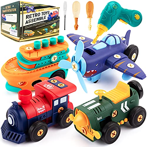 KODATEK Take Apart Toys, with Engine & Electric Screwdriver Tool, Assemble Your Own Retro Toys, STEM Building Learning Game, Kids Educational Toys Car Construction Set, Gift Guide for Kids