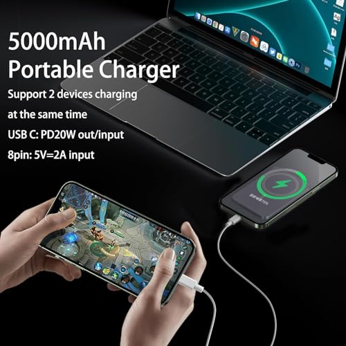 LUCKYDUO Mag-Safe Power Bank 5000mAh,9mm Ultra Compact Magnetic Portable Charger,20W Fast Charging Mini Battery Pack with LED Power Display,External Battery with USB C for iPhone15/15pro max14/13/12